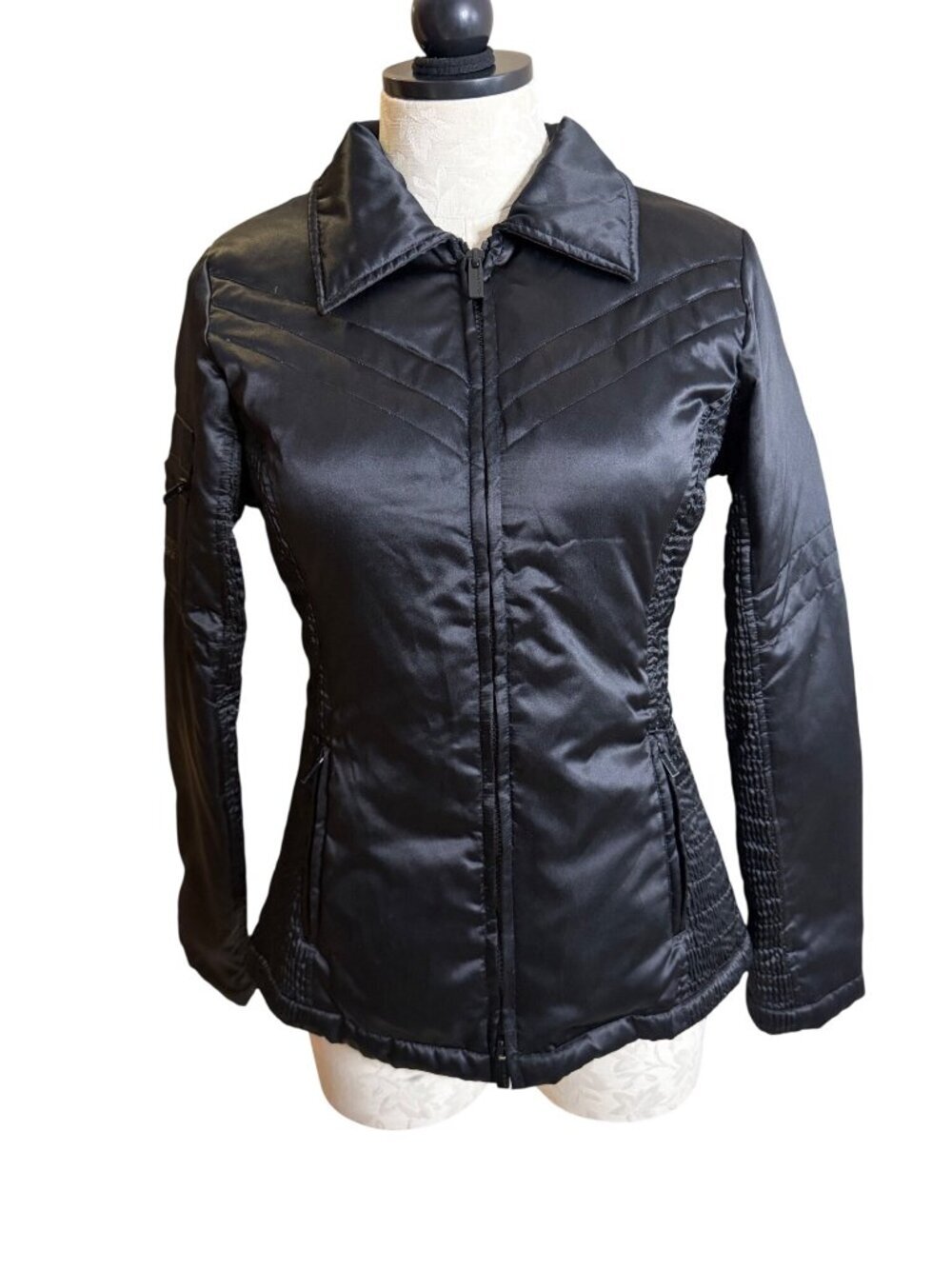 Bebe Sport Womens Long-sleeved Full Zip Puffer Jacket Size M Black Casual Y2k
